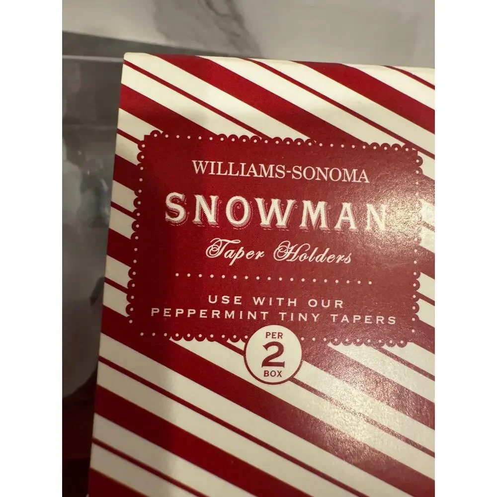 Williams Sonoma Snowman Tiny Taper Candle Holders  Frosted Glass
